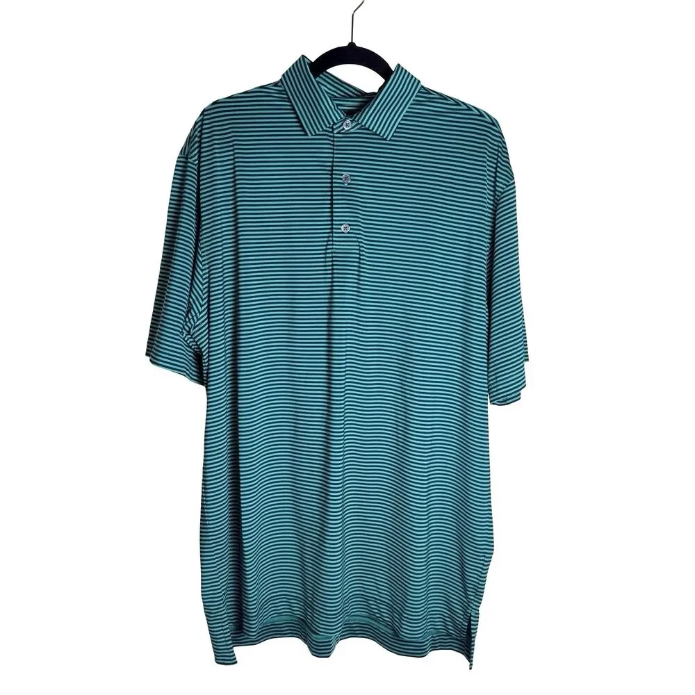 FootJoy Polo Men XLarge Green Blue Striped Performance Stretch Golf Short Sleeve